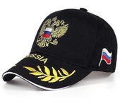 Gorra de béisbol negra Bordado Emblema nacional de Rusia Snapback Hat Sombrero de sol de algodón Unisex negro
