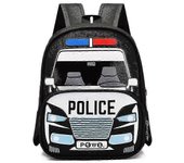 Niños pequeños Mochila del coche de policía Cartoon Mochila impresa de dibujos animados Negro