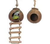 Cáscara de coco natural Gecko Nest House Reptile Hideouts Cama Jaula de juguete con escalera Colgando Loop para lagartos Camaleón Gecko Serpientes ...