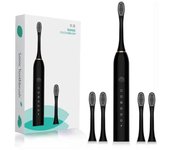 Cepillo de dientes eléctrico recargable USB con 6 velocidades, resistente al agua, negro - Incluye 4 cabezales de cepillo para adultos y niños-Yvan