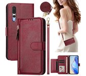 Foxdock Estuche plegable para Huawei P20 Pro Protection Funda de billetera con cremallera de cuero PU suave con tarjetero y correa larga rojo