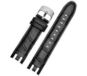 21 MM Correa de Correa de Reloj de Cuero Suave Grano de Cocodrilo Vintage para Swatch YRS403 Negro 1