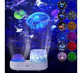 Proyector de luz oceánica para dormitorio, proyector de luces nocturnas giratorias de 360 grados 6 colores Efecto de proyección estéreo de doble ca...