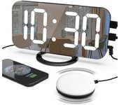 Reloj despertador ruidoso con agitador de cama para durmientes pesados, reloj despertador de doble vibración con cargador USB para sordos con probl...