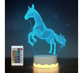 Lámpara de ilusión Horse 3D, luz nocturna para caballos con control remoto + temporizador + luz blanca cálida, 16 lámparas que cambian de color