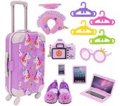 Purple Baby Born Lindo Impreso Muñeca Equipaje Play Set Girl Travel Suitcase Toys para 18 pulgadas American Gift Girls 43 cm multicolor 14PCS