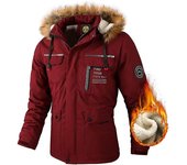 Men Jackets Chaqueta de hombre engrosada térmica con capucha Parka de negocios casual a prueba de viento Borgoña L (60 67.5Kg)