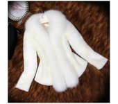 Chaqueta de estilo lujoso para mujer Faux Fur Abrigo corto de felpa para el invierno Blanco L