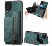 Foxdock Estuche para Samsung Galaxy A12 4G / 5G Vintage Zipper Wallet Cubierta trasera plegable Función de soporte Verde