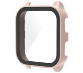 Para Garmin Venu Sq 2 Cubierta de PC dura Cubierta de reloj a prueba de golpes de cobertura total con protector de pantalla de vidrio templado Rosa