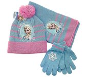 Niños Niñas Frozen Elsa Hat Scarf Guantes 3pcs/set Invierno Cálido Al aire libre Tejido Pom Pom Gorro Regalos Azul claro y rosa