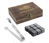 WHISKY Set de Whisky 9 Rocas de Whisky de Granito con Caja de Madera Cubitos de Hielo Refrescantes Reutilizables Como se muestra