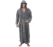Hombre de franela con capucha, vestido grueso y cálido, albornoz kimono extra largo Gris 4XL