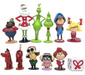 12pcs / set Navidad El Grinch Figura Juguetes Pastel Topper Decoración de adorno de escritorio Regalo