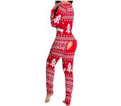 Pijama Mujer Mono Dama Ropa de Dormir Traje Trasero Trasero Trasero Trasero Culo Abierto Ropa de Salón Rojo Navidad XL