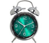 Reloj despertador ruidoso para adultos que duermen mucho, cuarzo silencioso que no hace tictac con luz de fondo, campana gemela verde