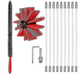 Kit de deshollinado profesional - Cepillo de limpieza de nailon ajustable de 3,6 m (100 mm) con 9 varillas de deshollinador - Kit de limpieza de co...