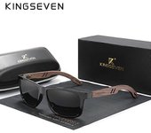 KINGSEVEN 100% Polarizado Vintage AdultoGafas de Sol de Madera Madera Protección UV400 Moda Gafas de Sol Cuadradas Adulto Gafas De sol negro gris O...