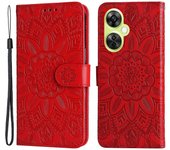 Para OnePlus Nord CE 3 Lite 5G / N30 5G / Oppo K11x 5G Wallet Stand Case PU Leather Sunflower Imprinted Phone Cover Rojo