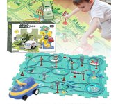 Juego de juego de coches de pista de rompecabezas educativo para niños: pistas de rompecabezas de bricolaje con vehículos, juego de pista de rompec...