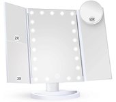 Tsim Espejo de maquillaje Espejo de tocador con luces, espejo de maquillaje tríptico, fuente de alimentación dual, espejo de maquillaje LED portáti...