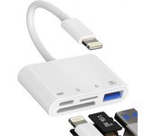 Lector de tarjetas SD de memoria de cámara compatible con iPhone, compatible con Lightning Macho a USB hembra Adaptador OTG Micro TF Cargador divis...