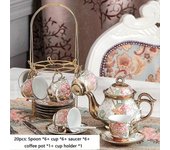 3/20pcs Juego de Té, Juego de Té de Cerámica, Juego de Té de la Tarde Juego de Té de Porcelana con Soporte de Metal, Juego de Té de Cerámica Europe...