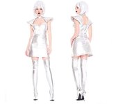 Disfraz de Cosplay de Astronauta Uniforme Espacial Plateado Disfraz de Halloween Disfraz de Carnaval para Mujer sin peluca L