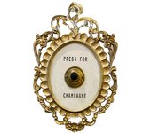 Timbre decorativo, anillo de letrero decorativo champán, 9 pulgadas de alto x 5.5 pulgadas de ancho, resina de pintura dorada y blanca