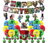 Minecraft Juego Tema Fiesta de cumpleaños Decoración Suministros Globos Banner Cake Toppers Set
