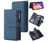 Gangxun Funda para OPPO A74 5G/A54 5G Funda Tarjetero de Crédito Bolsillo con Cremallera Anti-Rayas de Cuero PU Premium - Azul