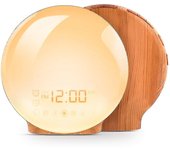 Luz de despertar, reloj despertador Sunrise Simulación Luz nocturna con sonidos de la naturaleza, radio Fm, función de repetición y función de lámp...