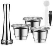 Unbrand Cápsulas reutilizables, acero inoxidable, 3 piezas almohadillas recargables para Nespresso + 1 sabotaje + 1 cuchara + 1