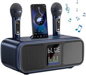Máquina de karaoke para adultos y niños Altavoz Bluetooth portátil con 2 micrófonos inalámbricos UHF y pantalla LED Admite tarjeta AUX / USB / Tipo...