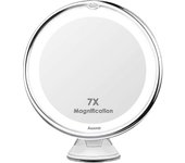 7x Espejo de aumento Recorrido Led Espejo de maquillaje iluminado con ventosa Espejo de aumento montado en la pared 360 Espejo de pie libre de rota...