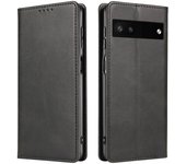 Caja de cuero del teléfono para Google Pixel 6A, caja magnética del teléfono del cierre de la textura del becerro del soporte de la cartera