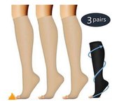 3 pares de medias de compresión altas hasta la rodilla S- XXL con punta abierta 20-30mmhg calcetines de compresión para mujer y hombre Negro