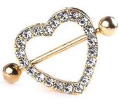 1pcs Dos capas Piercings Pezón Sexy Pechos de mujer Corazón de mujer Diamantes de imitación de moda brillante Joyería de oro Tiras de adorno