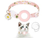 Collar para mascotas ajustable de patrón margarita con estuche de silicona + película protectora para AirTag Tracker Multicolor Style A