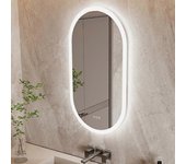 Espejo de baño LED ovalado Iluminación regulable Espejo de tocador de belleza antivaho retroiluminado Plata 80x50cm