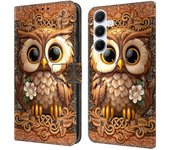 Para Samsung Galaxy A25 5G (global) (161.0x76.5x8.3mm) Patrón de funda protectora impresa TPU+PU Funda de teléfono plegable de cuero Búho Rojo