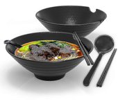 6 piezas Ramen Bowl - Juego de vajilla tradicional japonesa con palillos y cuchara en negro