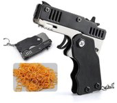 Pistola de banda de goma Juguetes Llavero Mini pistola de goma plegable de metal con 60 bandas de goma elásticas para el juego de disparos Negro