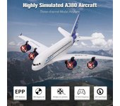 A380 2.4G RC Planeador de avión volador con reflector LED 3CH para principiante Espuma EPP fijo Wi Blanco 3 batteries