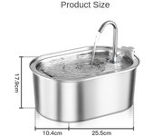 Fuente de agua para gatos inoxidable 108Oz / 3,2L Fuente de agua para mascotas Dispensador de agua para perros Fuentes para gatos Plata