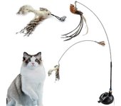unbrand Juguetes para gatos, juguete de varita de gato, taza de succión de varita mágica de campanas de gato, varilla de gato con plumas y campanas...