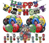 Suministros de decoraciones de fiesta de cumpleaños de niños superhéroes, Spider-man, Iron Man, globos del Capitán América, estandarte y adornos pa...