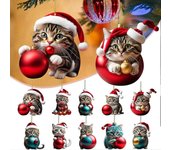 10pcs Colgante del gato del árbol de Navidad 2d acrílico, gato de Navidad Decoración colgante Adorno divertido del gato de Navidad para el regalo d...