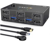 Conmutador KVM DisplayPort para dos monitores, 4 USB3.0 para 2 ordenadores, 2 entradas y 2 salidas Conmutador KVM DP 1.4