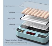 9/12/15/64 Huevos para incubar Monitoreo automático de temperatura, volteador automático de huevos Azul